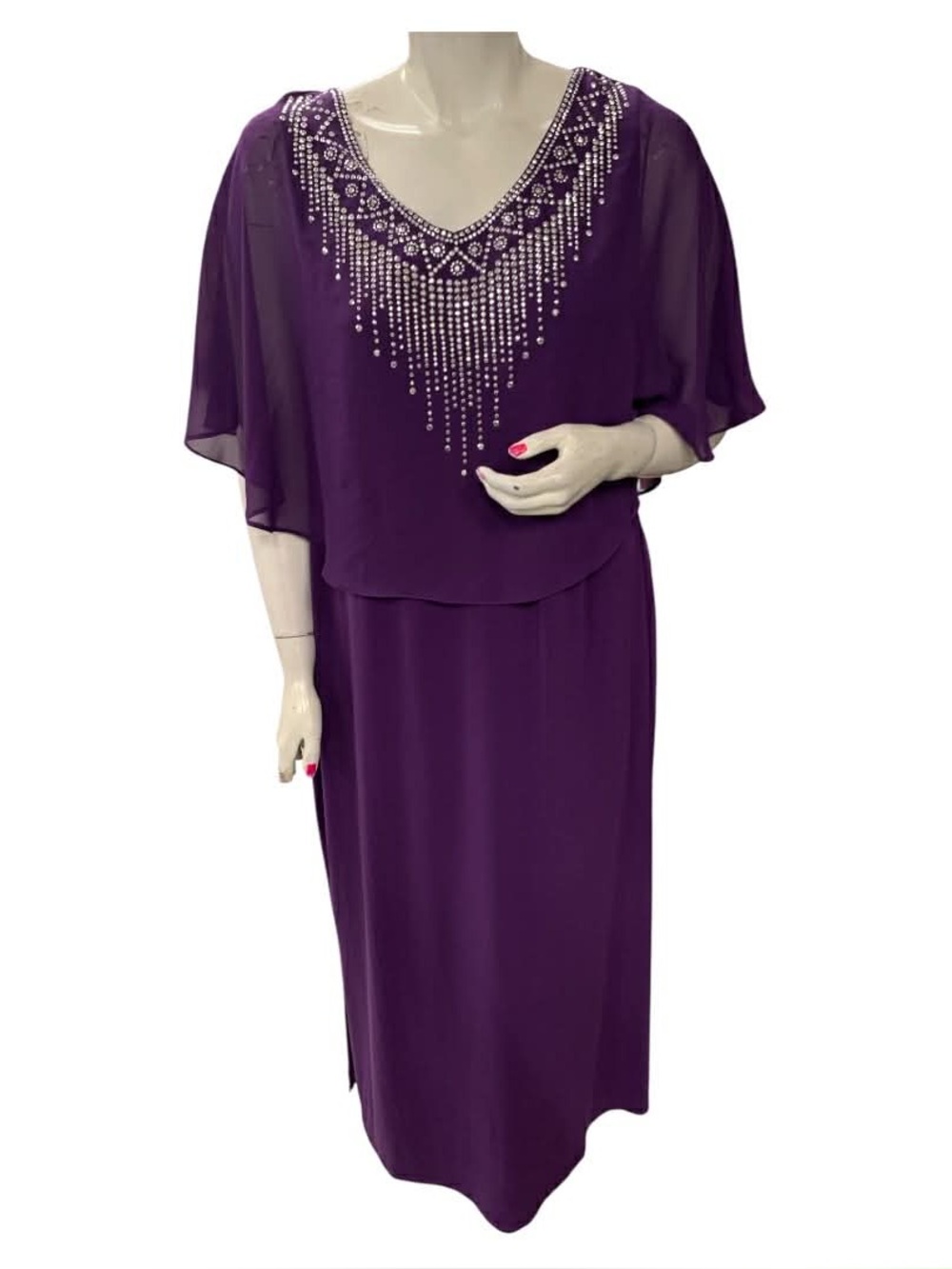 Glamour Purple Beaded Overlay Evening Gown Size 2X